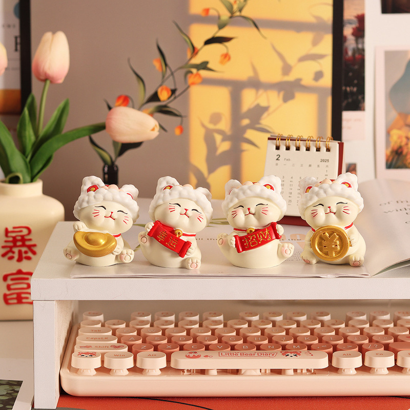 Peaceful and Joyful Lion Dance Fortune Cat Ornament Cute Cat Chinese Style Desktop Decoration New Year Gift Creative Small Gift Peaceful and Joyful Lion Dance Fortune Cat Ornament Cute Cat Chinese Style Desktop Decoration New Year Gift Creative Small Gift