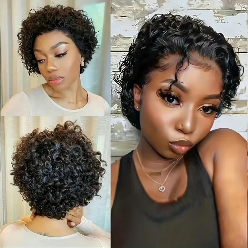 European American Style Short Curly Synthetic Wig Small Synthetic Hair Extension High Temperature Lace Base For Daily Use_voghion.com