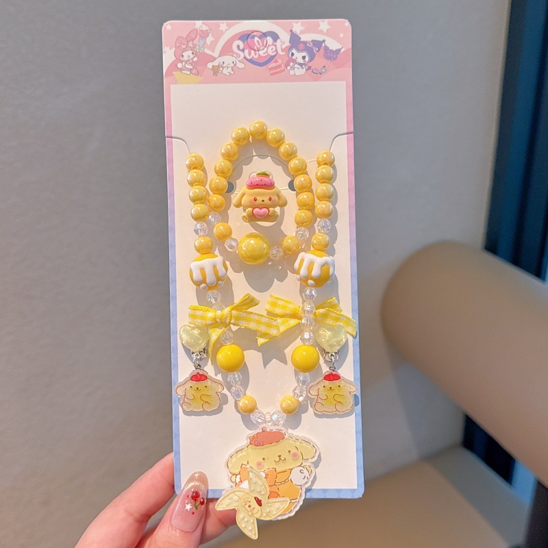韩版甜美流行儿童首饰串珠项链手链耳夹5件套儿童项链手链套装|undefined