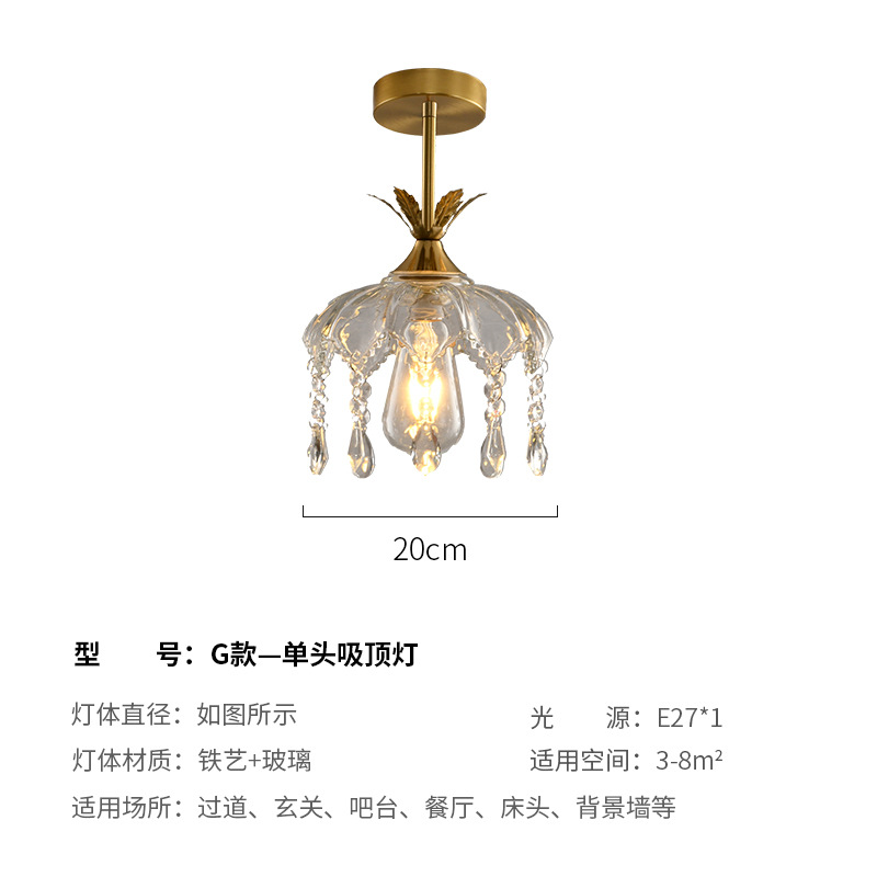 Retro estilo francés latón cristal pequeño candelier dormitorio pastoral cabezal de cama bar comedor pasillo lámpara de entrada