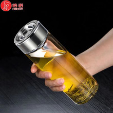 希诺单层玻璃杯男款带盖水杯便携提环大容量喝水杯子女高颜值茶杯