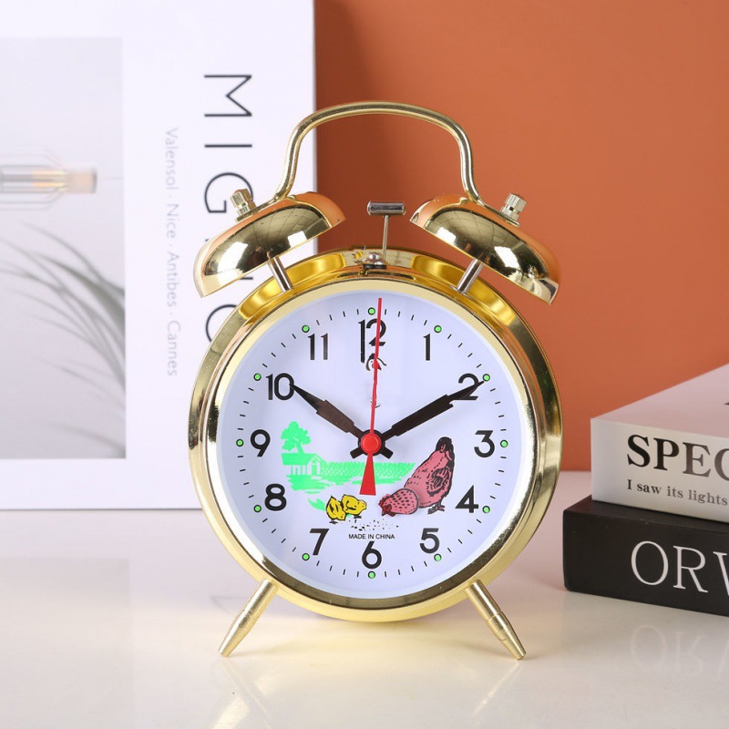 Mecánicos mecánicos de pollo para comer arroz reloj despertador retro nostálgico antiguo metal creativo dormitorio de estudiantes