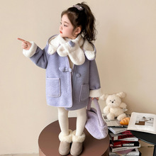 女童冬季加绒呢子外套儿童2025新款洋气时髦大衣女孩冬装保暖外套