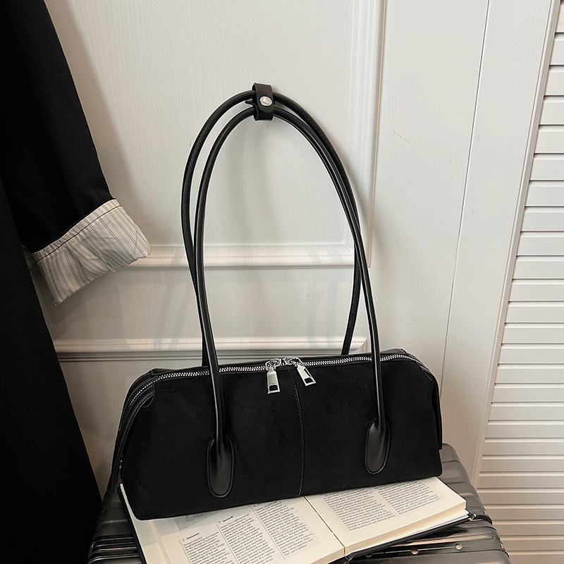 Korean Style Retro Suede Shoulder Baguette Bag For Women, High-End Large Capacity Underarm Bag, Trendy Versatile Handbag - Thumbnail 8