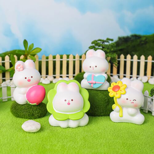 Cute Cartoon Bunny Figurine, Pastoral Small Rabbit, Adorable Plush Pet, Resin Bunny, Desktop Decor, Gift for Girls