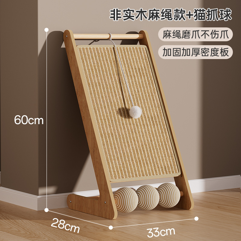 Triángulo con bola de madera sólida seda gato agarrar placa no cae desgaste vertical gato agarrar almohadilla gato agarrar columna seda cuerda juguete gato