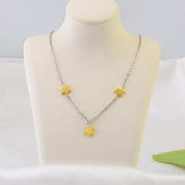 欧美跨境925纯银星星吊坠项链女时尚小众镀金锁骨链