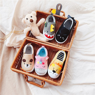 Japanese single island Western home new three-dimensional cartoon baby toddler shoes soft bottom canvas shoes slip-on boys and girls shoes
