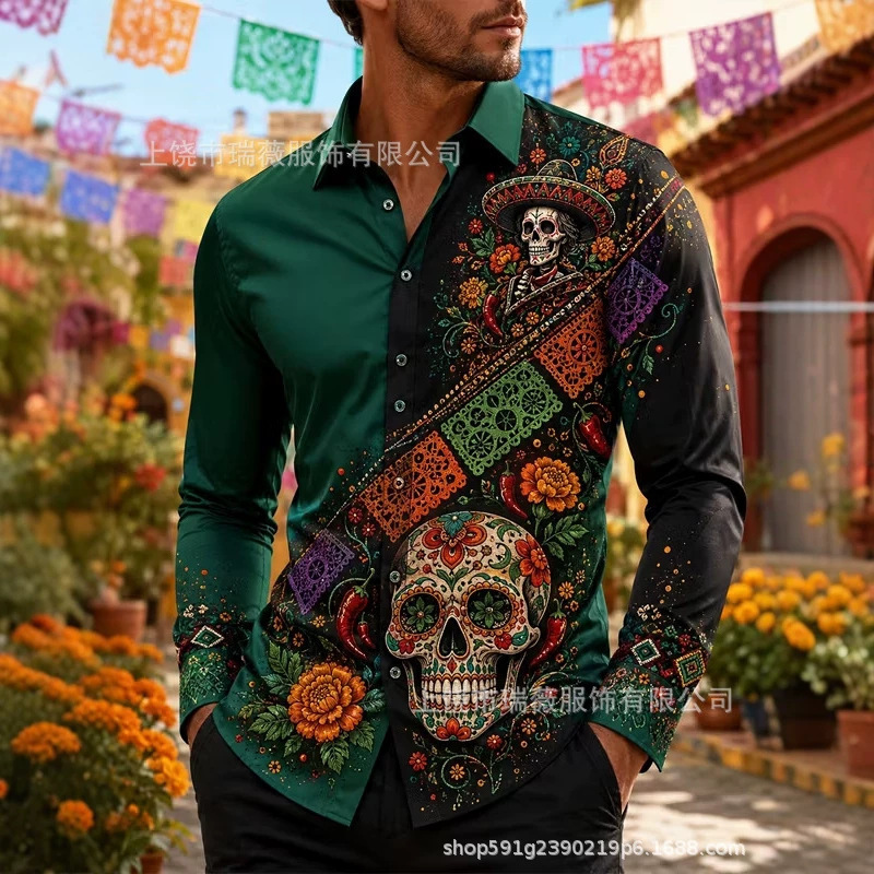 26 Cross-Border Foreign Trade Independent Site 3D Digital Print Casual Men's Long-Sleeve Thanksgiving Shirt Halloween 26 Cross-Border Foreign Trade Independent Site 3D Digital Print Casual Men's Long-Sleeve Thanksgiving Shirt Halloween