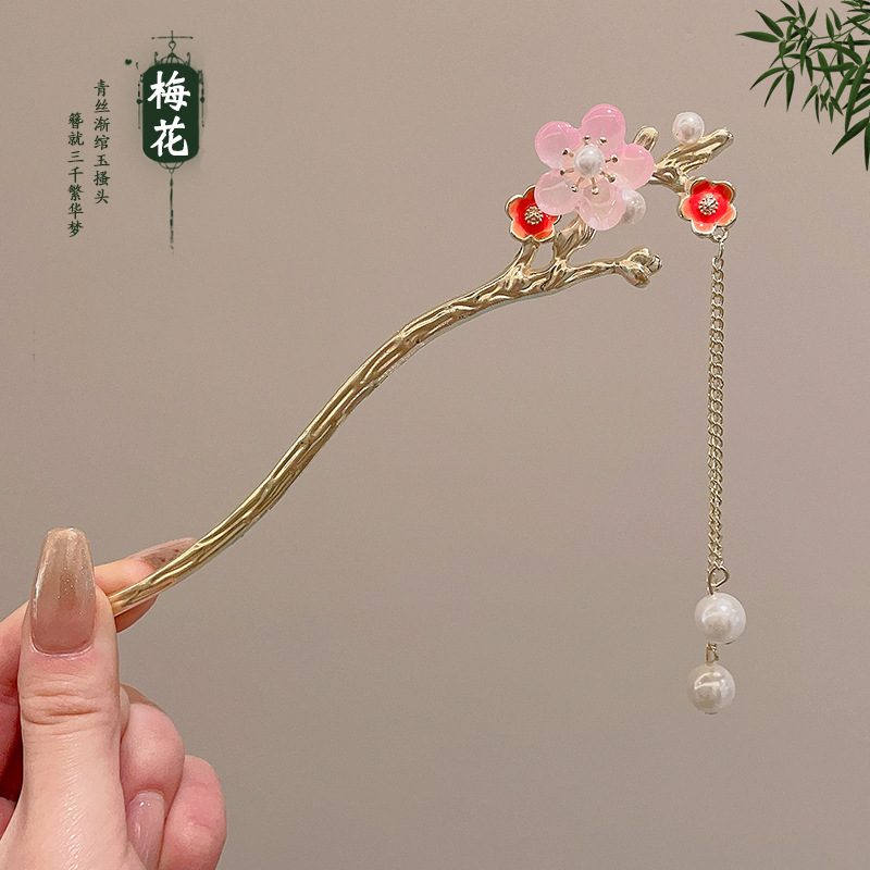 20 ¿ horquilla rosa de flor de ciruela con perlas de una sola flor (en bolsas)