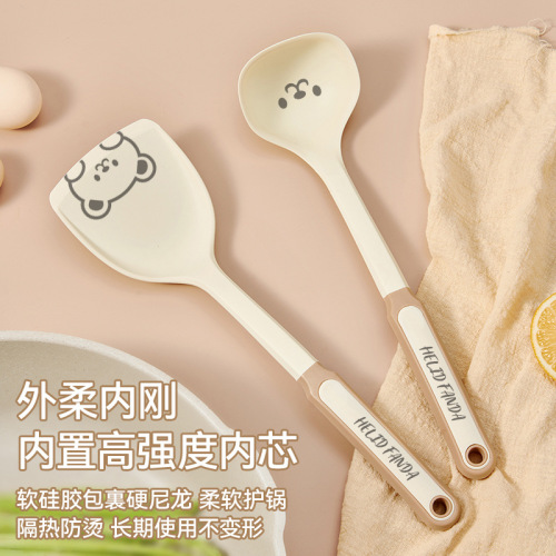 Cartoon household stir-frying silicone shovel non-stick pan special food grade high temperature resistant frying shovel heat insulation and non-slip kitchenware set