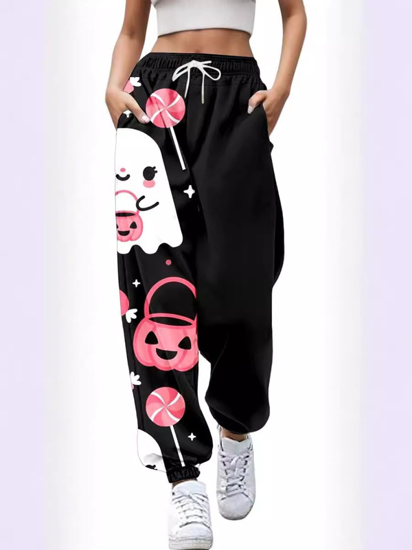 Women's Skull Hand Printed Sweatpants High Waist Sweatpants Pattern Sportswear Casual Jogging Pants Yoga Dance Pants