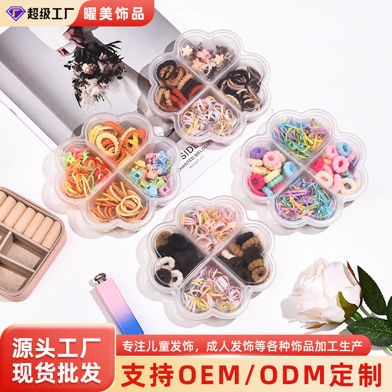 Nuevo set de niños de color caramelo red caja de regalo de banda de goma cuerda de cabeza adorable no lesionar el cabello elástico de alto anillo adornamiento para el cabello