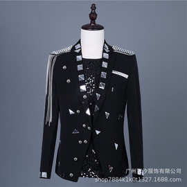跨境演出服男士镜片修身西服外套跨境宴会礼服影楼婚礼服西装外套