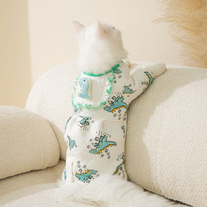 Gato Otoño e Invierno de algodón de dibujos animados impreso de cuatro patas bolsa de ropa del vientre ropa de protección del vientre caliente perro bolsa de ropa para mascotas