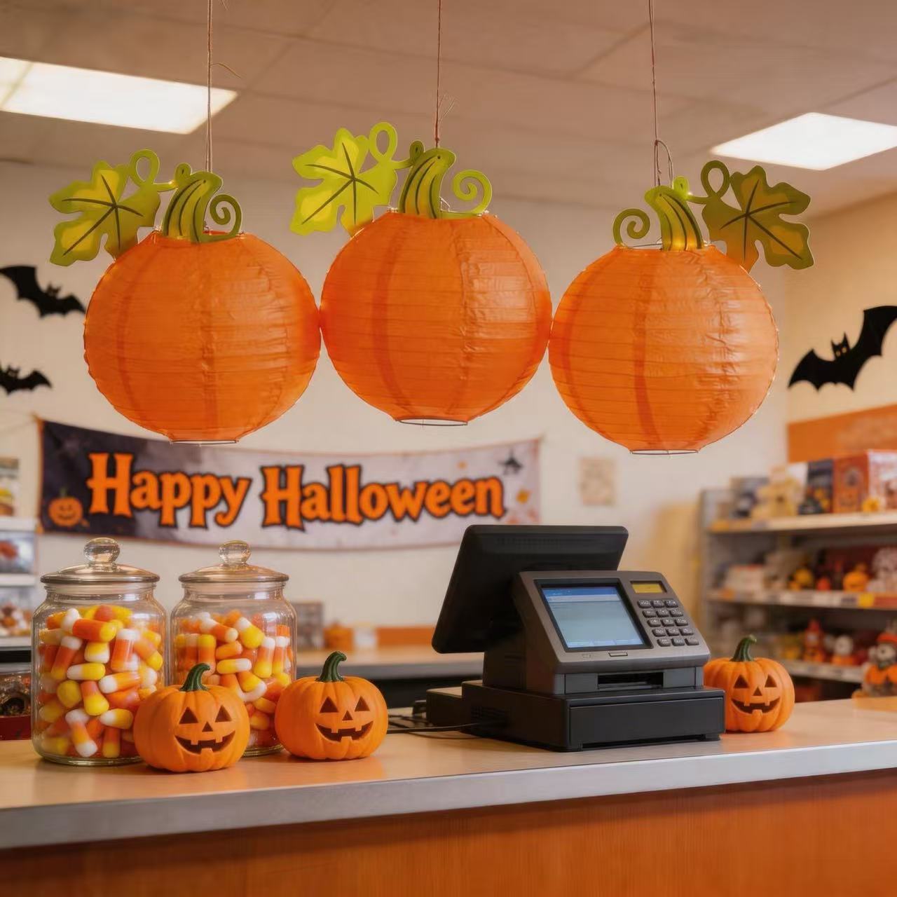 Halloween Orange Pumpkin Paper Lanterns Holiday Scene Decoration Bar Party Event Hanging Decorations Lanterns Decoration