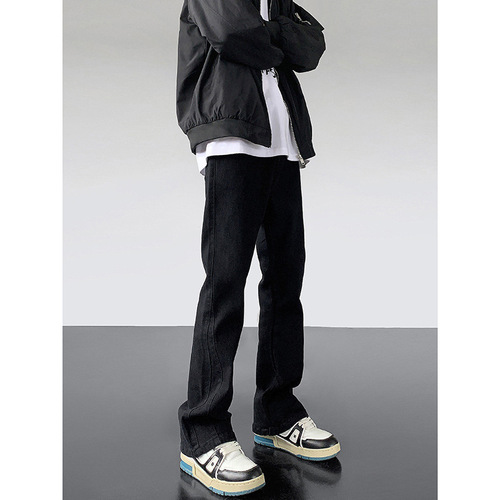 Spring and Autumn Leisure Straight Leg Jeans with Street Style Hong Kong Aesthetic, Personality Slimming Pants, Trendy and Fashionable Long Pants for Men