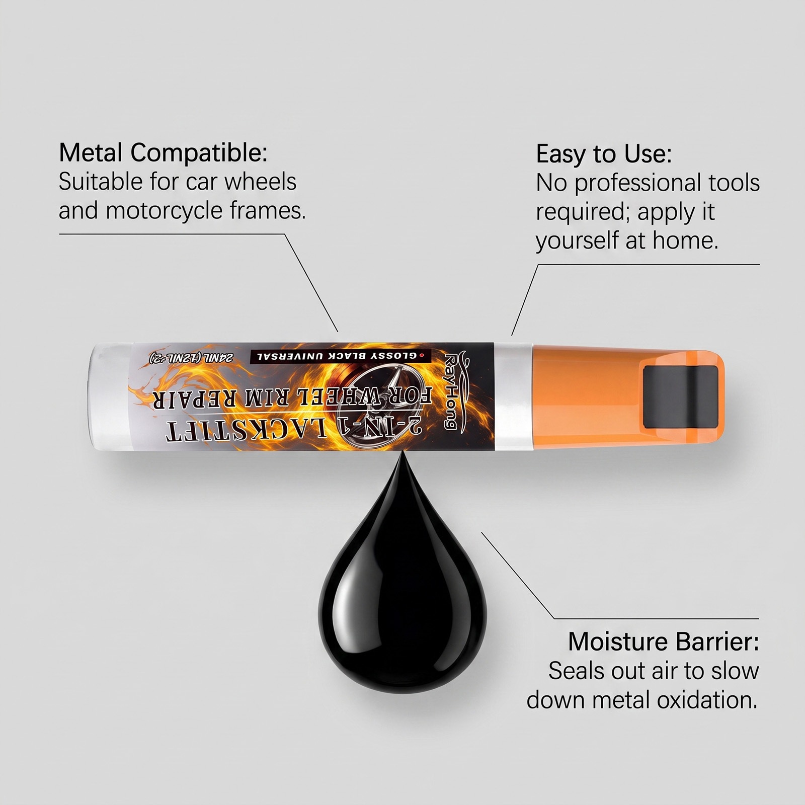 RAYHONG Wheel Scratch Repair Pen - Cleans, Removes Stains, Enhances Shine, Covers Scratches, Prevents Oxidation, Car Beauty and Maintenance