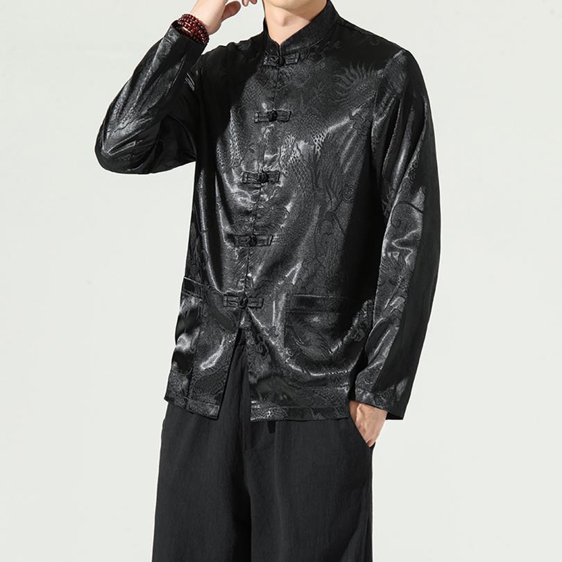 Tang Suit Men's Silk Jacket Large Size Loose Chinese Style Vertical Collar Jacket Trendy Brand Retro Style Chinese Tunic Suit Men's Wear