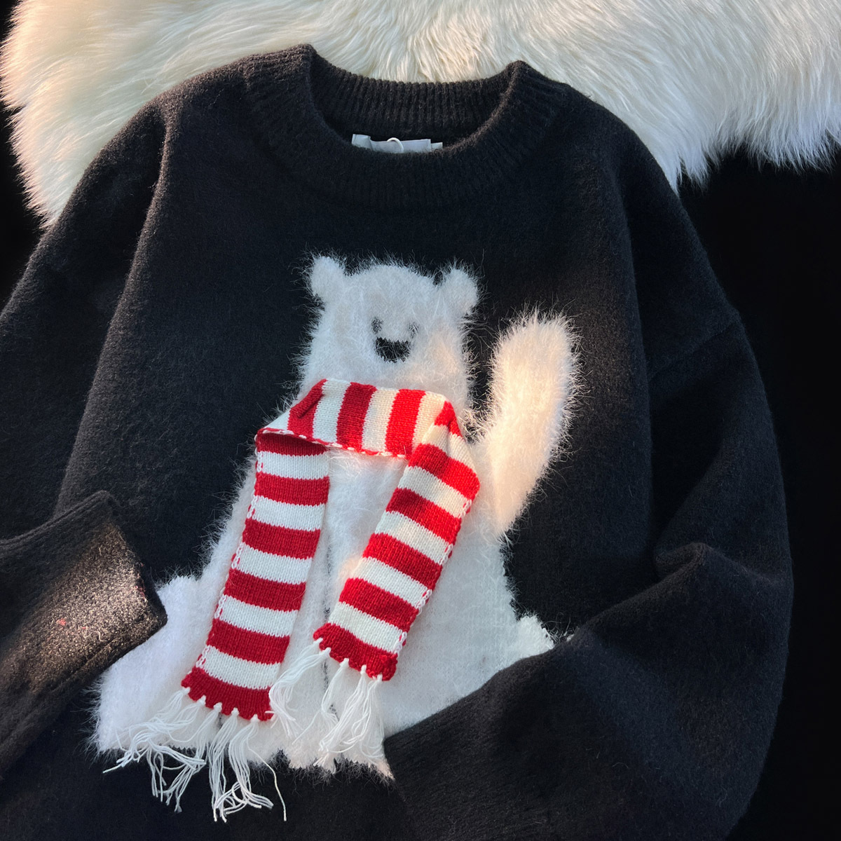 2025 pareja de Año Nuevo suéter rojo para hombres y mujeres Navidad bufandas de cinta de terciopelo ártico suéter de Año Nuevo perezoso