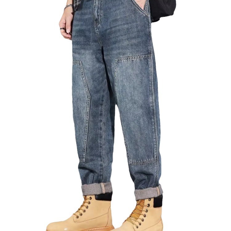 Pantalones vaqueros rectos de tendencia coreana para hombres de primavera y otoño, pantalones anchos sueltos para hombres, pantalones harem de nueve puntos casuales de la marca de moda