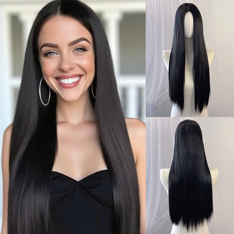 Amazon Cross-Border Best-Selling Wigs, European and American Fashion Women's Long Straight Hair Synthetic Fiber Wigs, Manufacturer's Ready Stock Wholesale