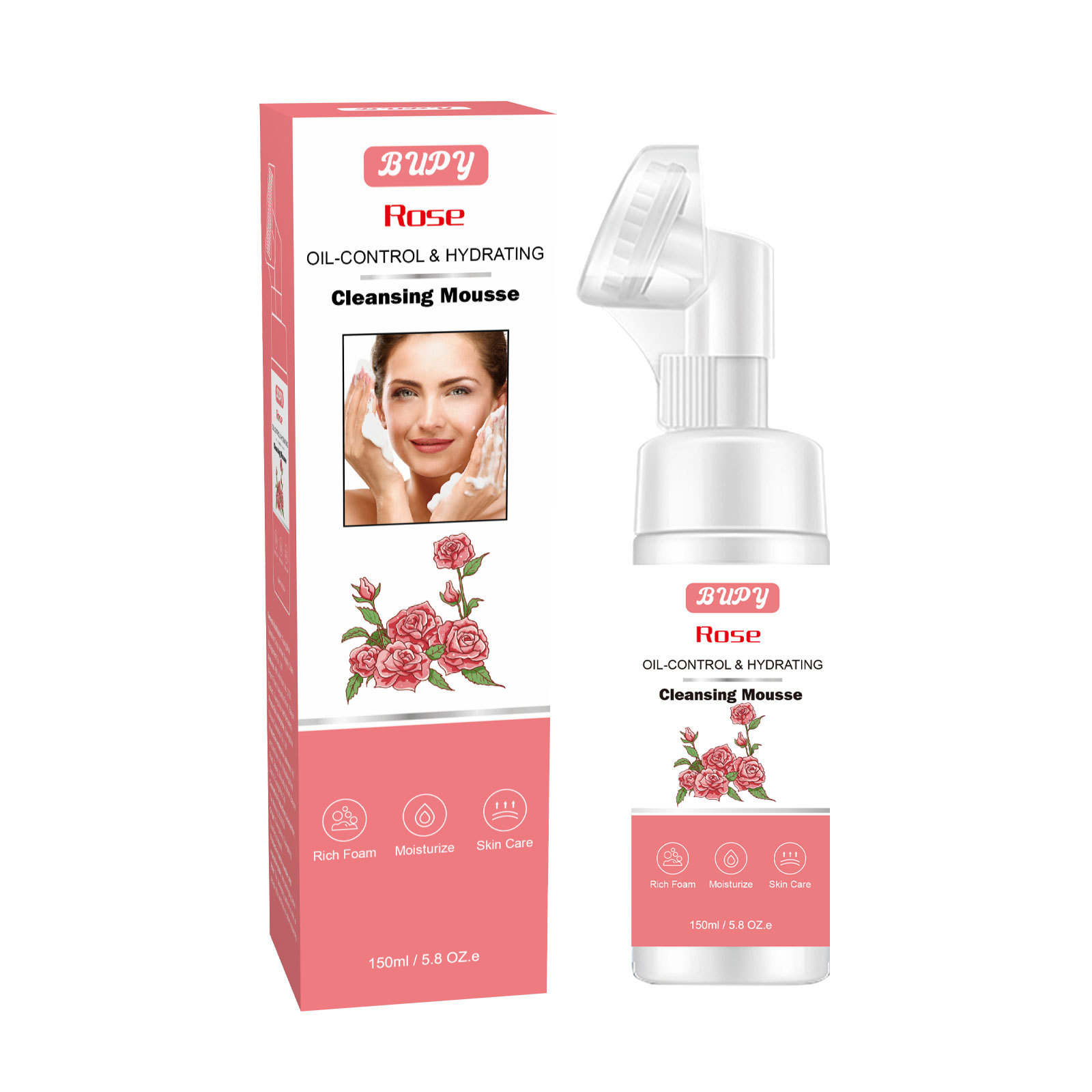 Mousse alla rosa BUPY Rinfrescante Controllo dell'olio Pulizia Trucco Rimozione Idratante Latte detergente viso_voghion.com