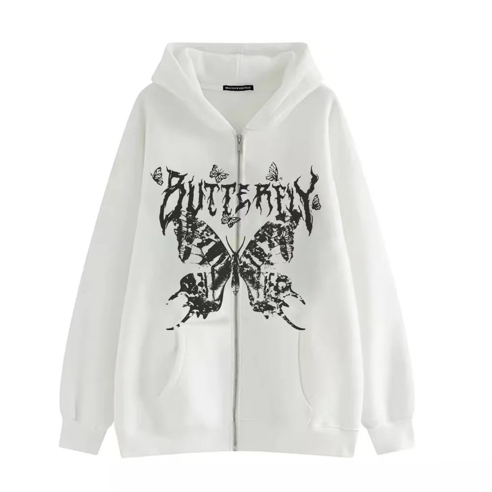Gothic Kapuzenpullover Mit Schmetterling Unisex Zip-up Sweatshirt_voghion.com