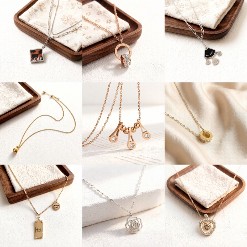New Special Price Fashionable and Versatile Simple Clay Rhinestone Roman Numeral Titanium Steel High-Quality Color-Preserving Necklace for Women