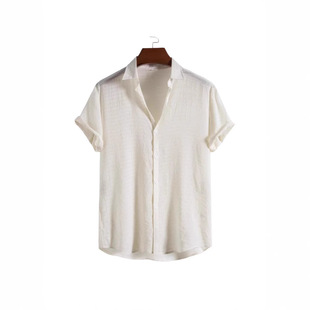European and American Cross-Border Popular Rayon Shirts for Men, Fashionable Solid Color Shirts, Dark Grid Short-Sleeved Men's Shirts for Men