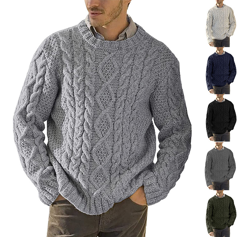 European and American 2026 Autumn and Winter Men's Sweaters Long-Sleeved Solid Color Round Neck Knitwear Men's Cross-Border Sweaters Amazon Men's Clothing