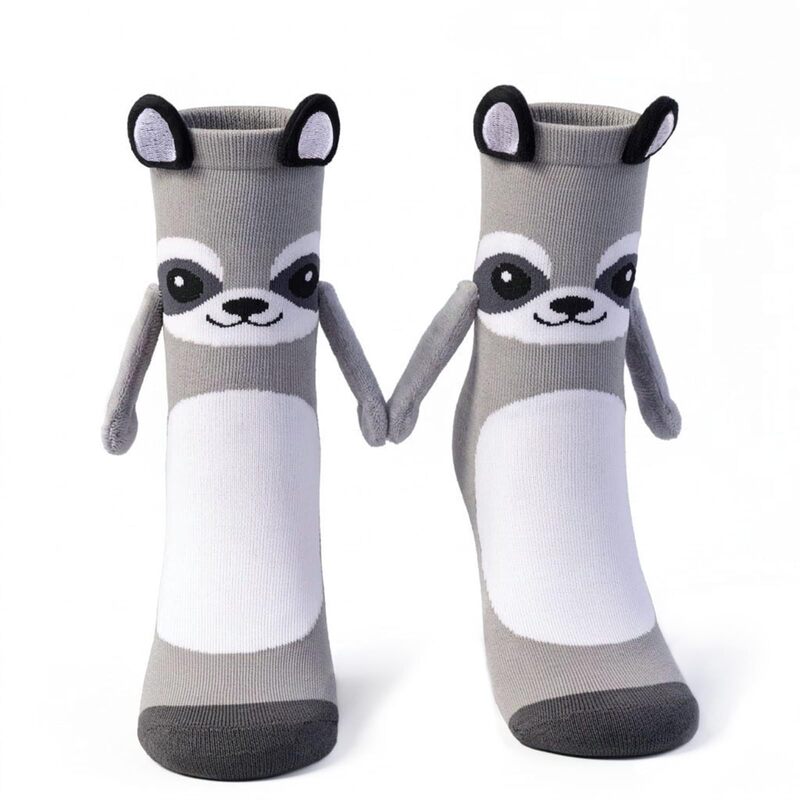 Customized Quirky Raccoon Mid-Calf Socks for Men and Women, Animal-Themed Fun Socks, Magnetic Cotton Socks, Sweat-Absorbing New Cross-Border Socks