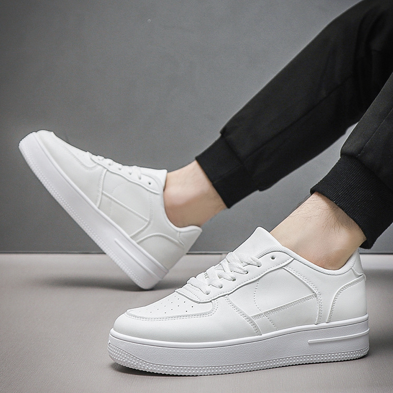 남성용 여름 통기성 흰색 신발, 트렌디하고 다재다능한 두꺼운 밑창 운동화, 캐주얼 신발, 검정색 미끄럼 방지 내마모성 운동화