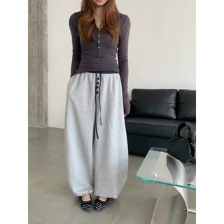 GAGD 松弛遛弯裤弯刀裤女 26春季随性松紧腰撞色梨形休闲卫裤长裤