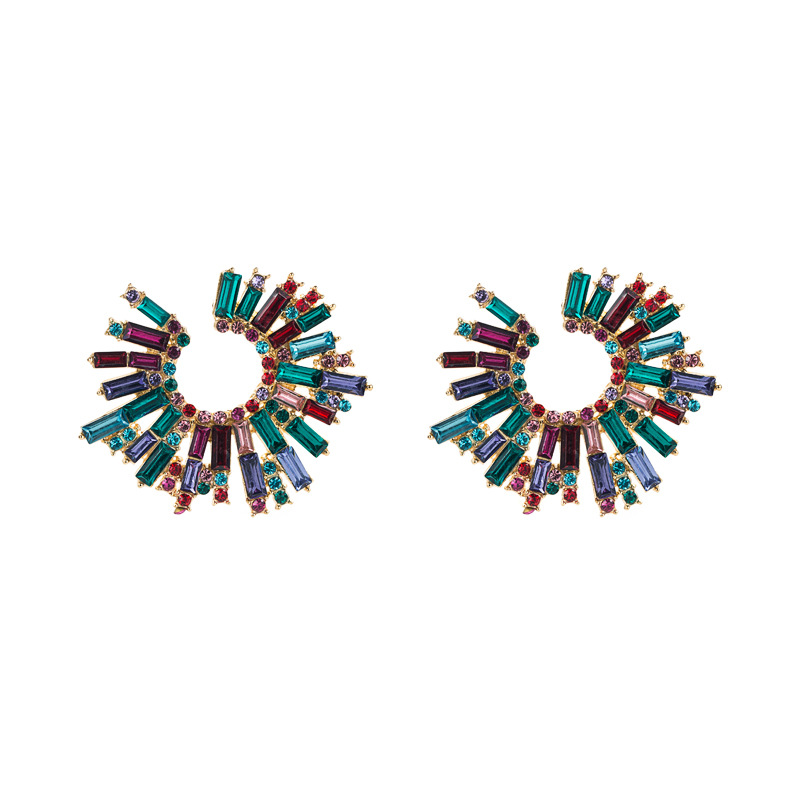 retro alloy diamond rhinestone color sunflower earrings wholesale Nihaojewelry
