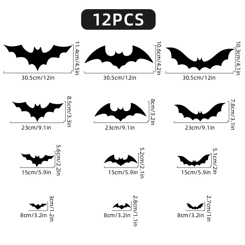 12pcs大コウモリ貼りハロウィーン3d立体漫画シールbf810パーティー装飾配置壁貼り|undefined