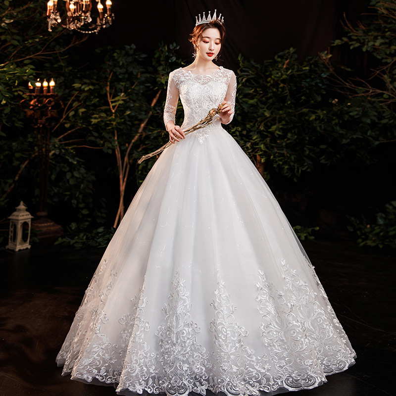 Hepburn wedding dress new Korean off-shoulder princess dream bride wedding floor-length plus size slimming women Hepburn wedding dress new Korean off-shoulder princess dream bride wedding floor-length plus size slimming women