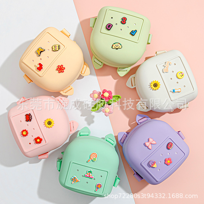 Nuevo al por mayor lindo DIY agujero niños mochila de silicona de gran capacidad mochila de silicona mochila de damas