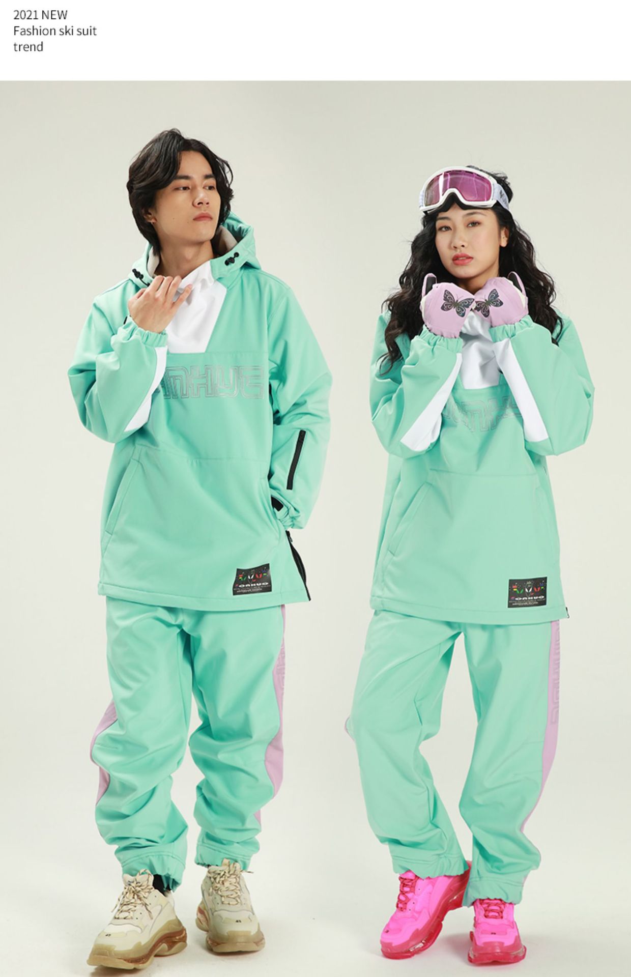 Damen Schneeanzug Winddicht warm mintgrün Schneeanzug Jacke Snowboard Winterhose_voghion.com