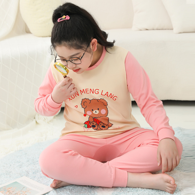 太った子供の秋の服の秋のズボンは太って、女の子のパジャマの太った女の子の純綿の下着のスーツの女性の中学生の綿のセーターをプラスします。|undefined