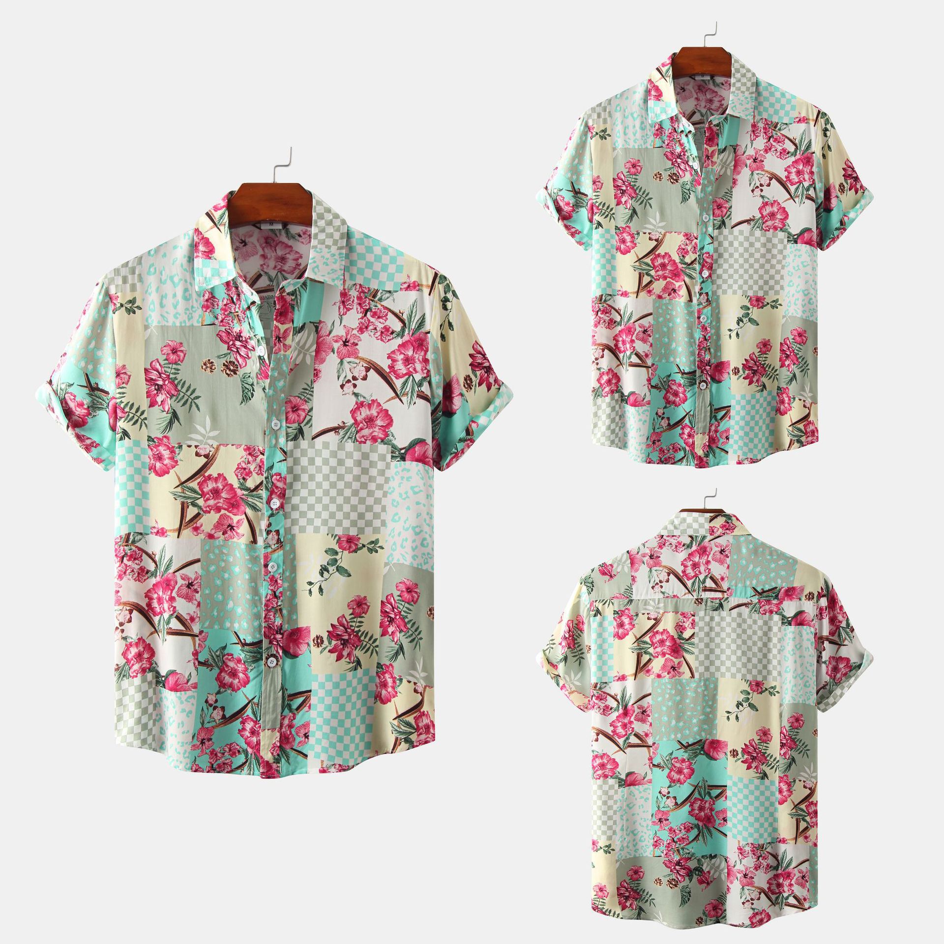Comercio exterior AliExpress 2022 verano nueva camisa floral impresa de manga corta para hombres Camisa de manga corta para hombres florales europeos y americanos para hombres
