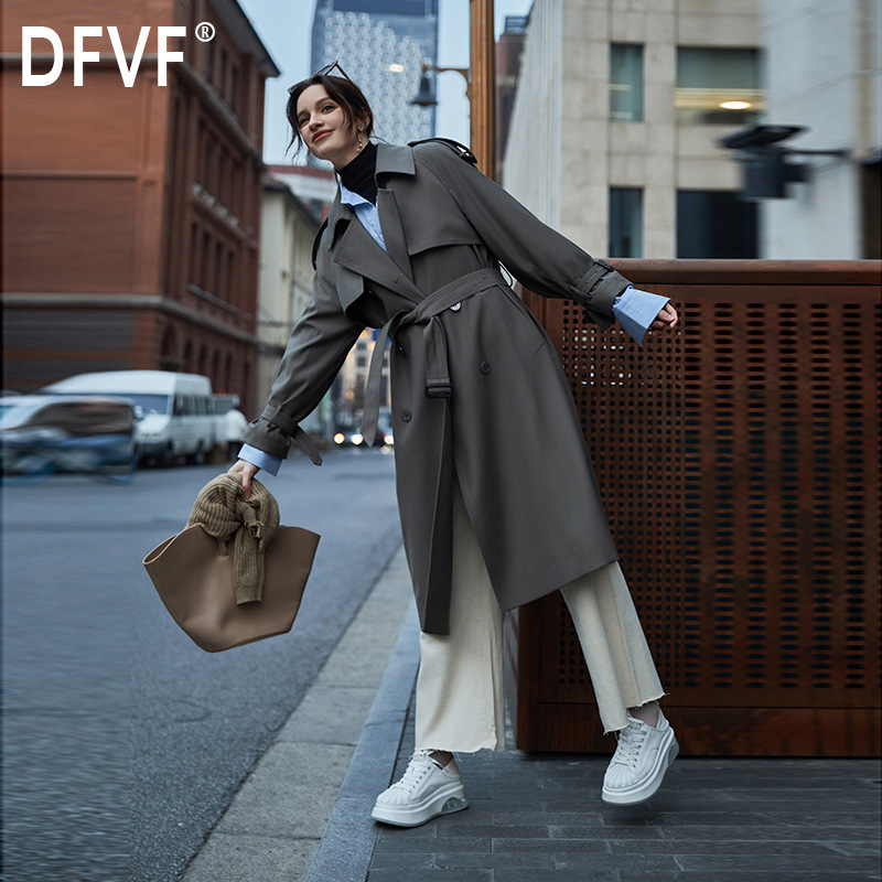 Dfvf Yi Element 2024 Spring and Autumn New Zhi Zhi Same Style Extra Long Windbreaker Women's Casual Fashion No-Iron Ready Stock