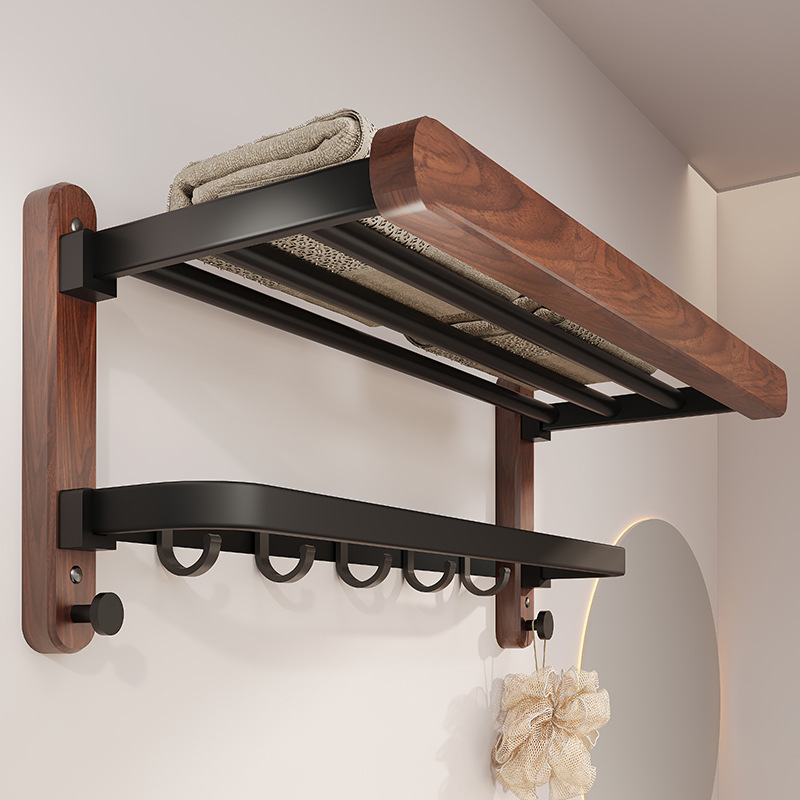 Walnut Towel Rack Bathroom No-Drill Storage Rack Toilet Hanging Rack Towel Rod High-End Bath Towel Rack
