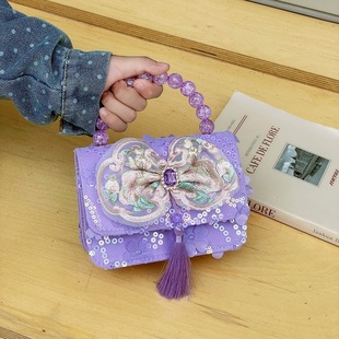 Autumn and Winter New Kidsren's Bag Princess High-Looking Sequined Handheld Small Square Bag Women's Fashionable Chain Crossbody Coin Purse
