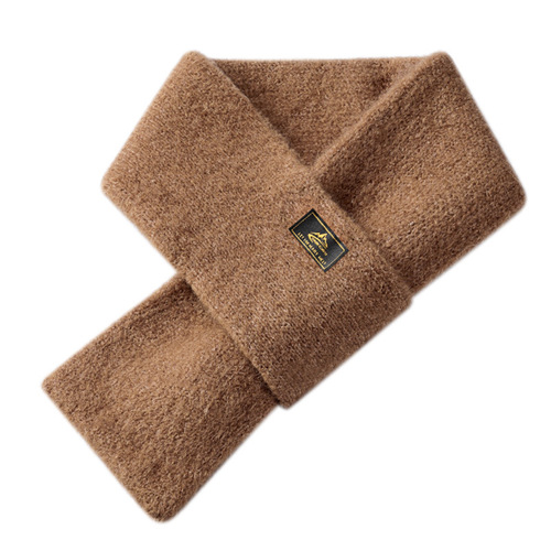 Japanese retro imitation mohair short knitted scarf solid color men's winter cold-proof and warm plush scarf wholesale