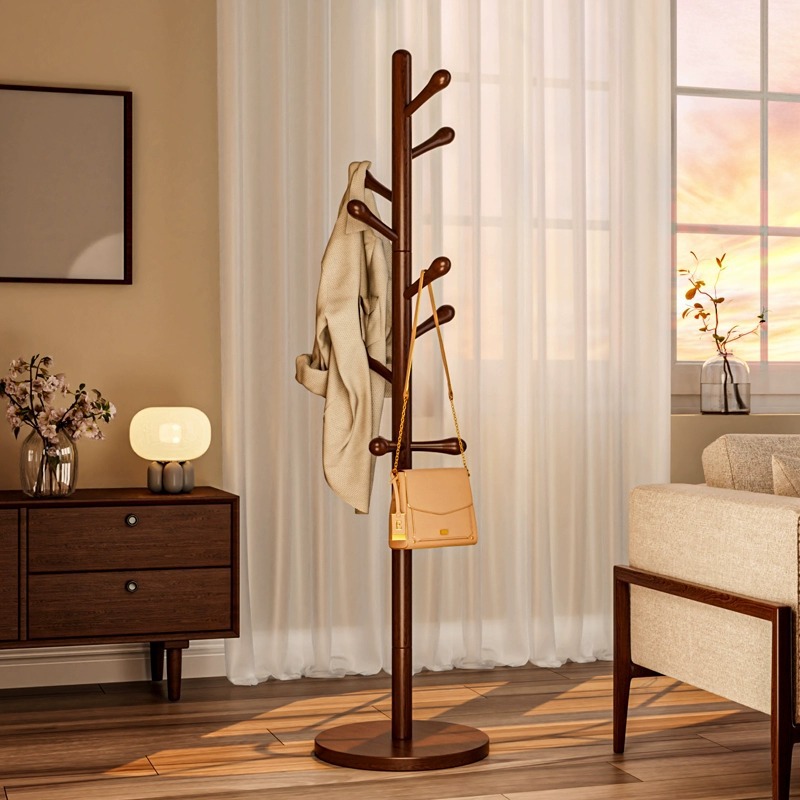 Solid Wood Clothes Hanger Floor-Standing Coat Rack Bedroom Clothes Hanger Household Simple Clothes Hanger Vertical Corner Office Clothes Rack