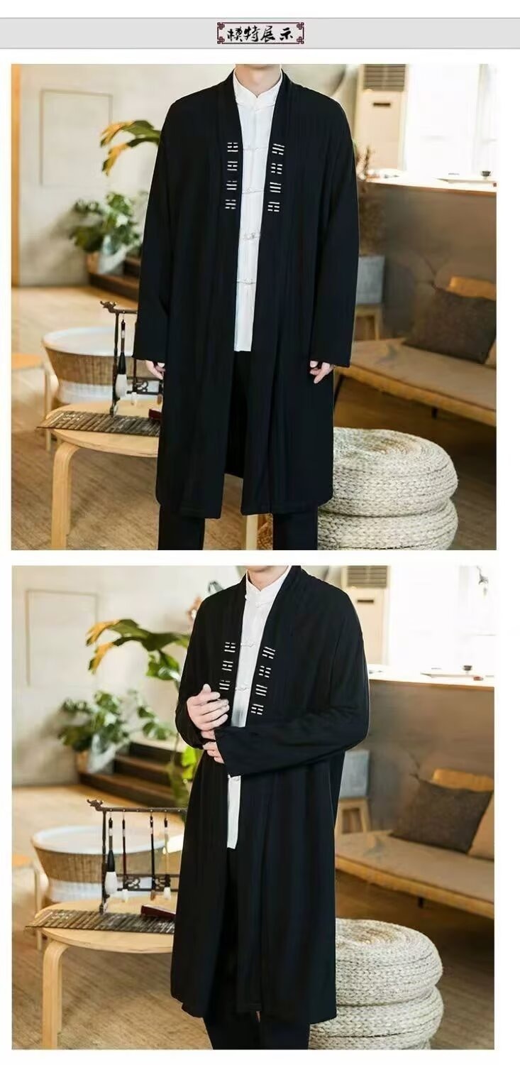 新中式刺绣对襟盘扣开衫外套男女情侣装春秋季中长款古风外搭大衣