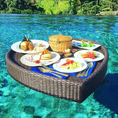 巴厘島網紅漂浮餐盤泳池水上早餐托盤越南藤籃子民宿酒店別墅果盤