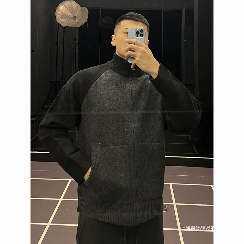 New Style Patchwork Color-Blocking Slim-Fit Knit Cardigan for Men, Autumn and Winter Outerwear, Casual Short Zipper Sweater New Style Patchwork Color-Blocking Slim-Fit Knit Cardigan for Men, Autumn and Winter Outerwear, Casual Short Zipper Sweater