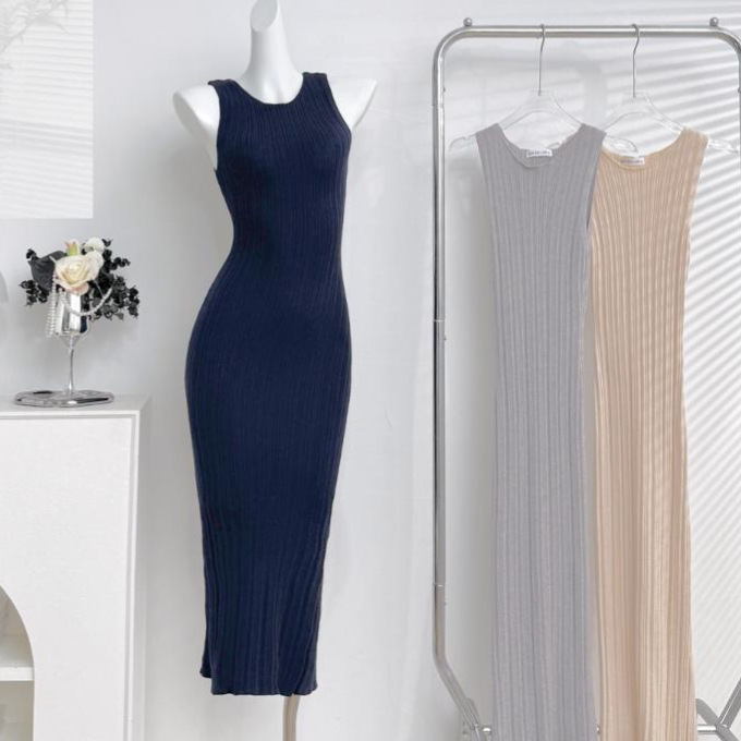 Awmumu High-Intelligence Style Knitted Sleeveless Tank Dress, Bodycon Dress for Women, Mature and Elegant Style, Slim Fit Inner Dress for Women